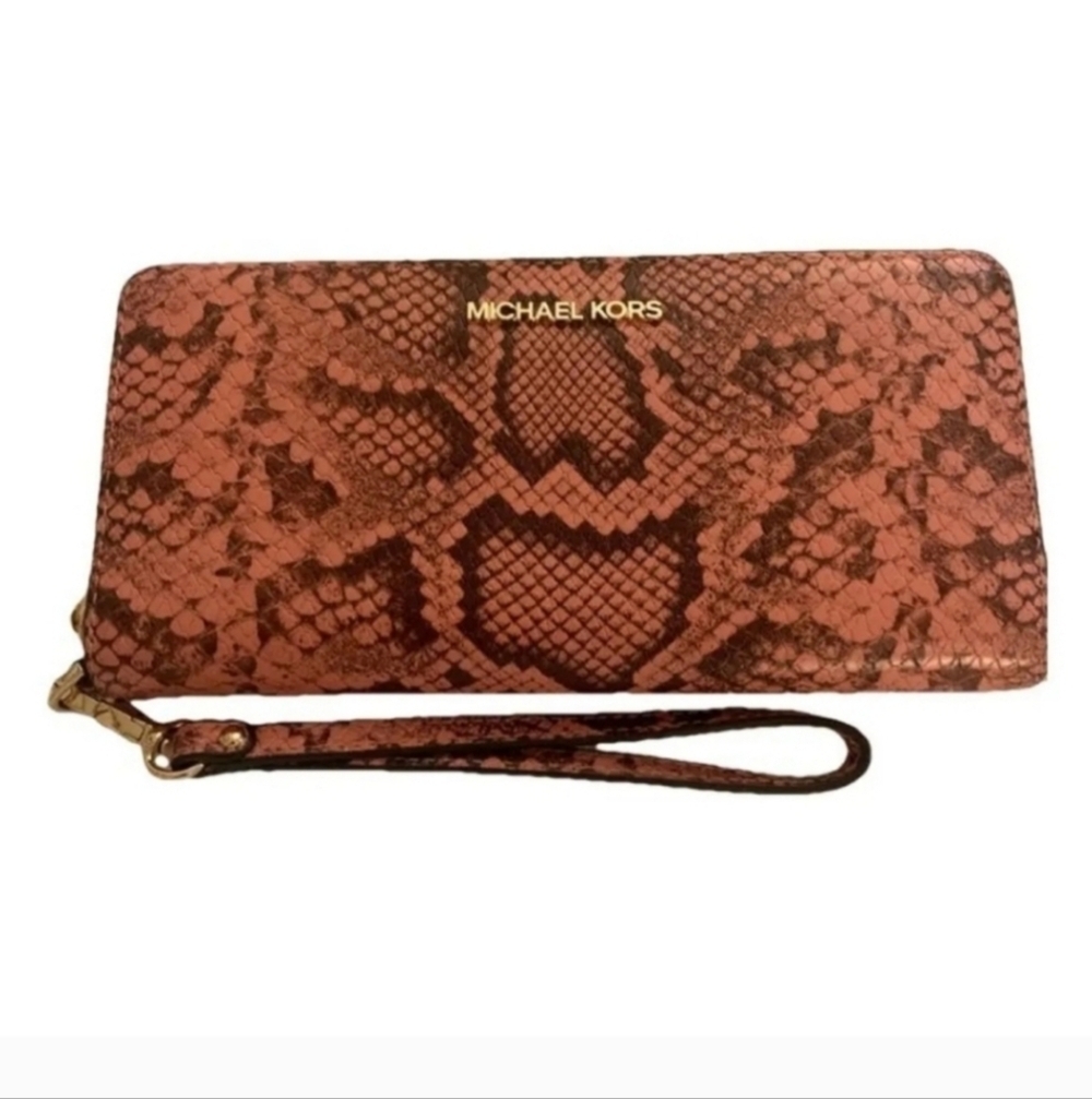 RARE Gorgeous Michael kors pink embossed python leather wallet